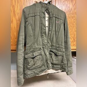 Vintage Y2K Hollister Olive Utility Jacket for Women medSherpa lined heavy duty